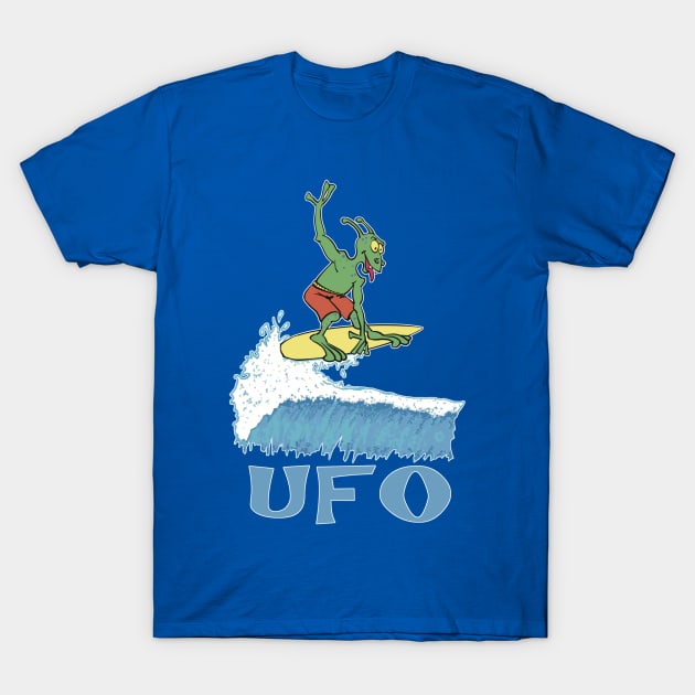 Surfing Alien UFO-surfing T-Shirt by SpookySkulls